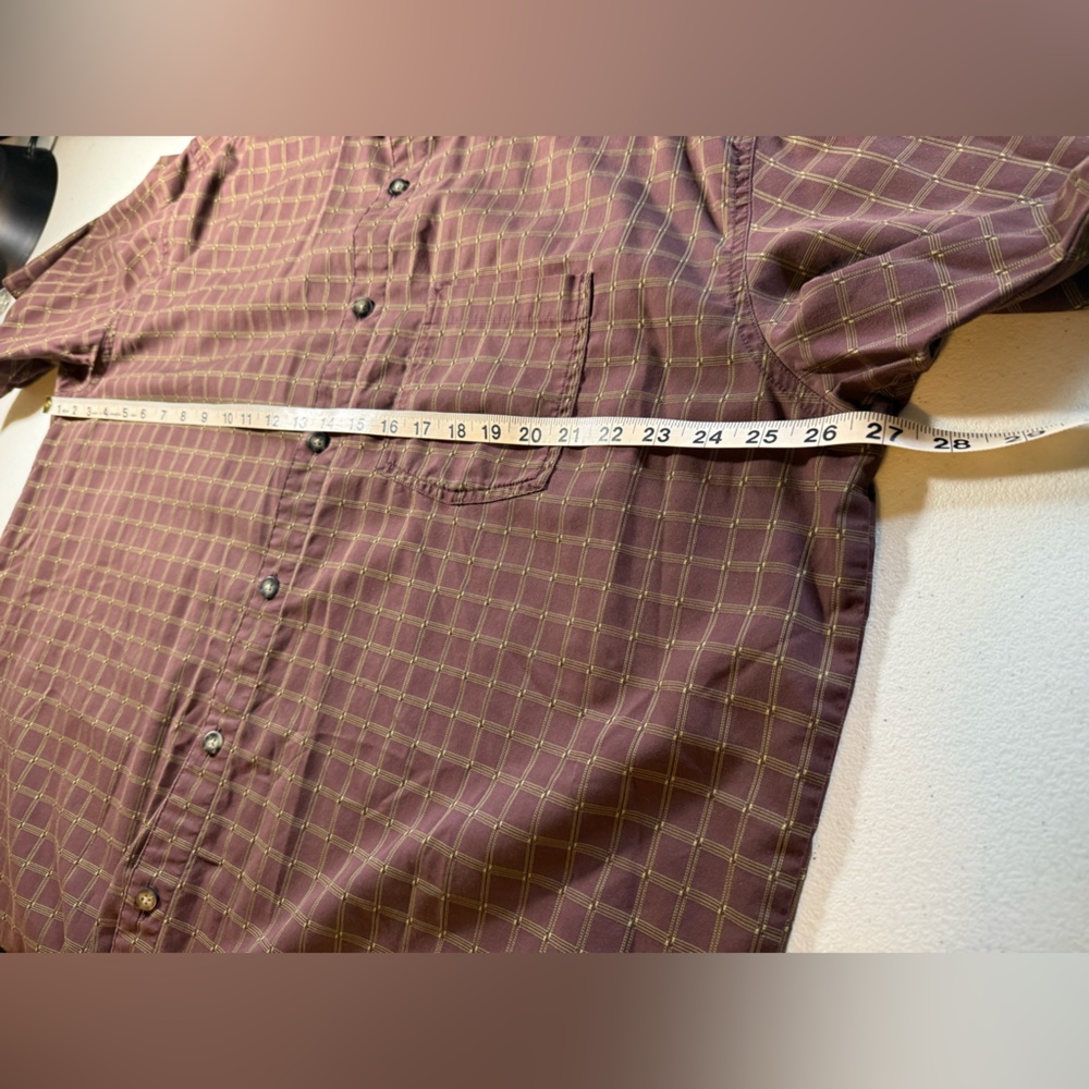 REI Fisherman Men's Short Sleeve Brown and Yellow Cotton Plaid Shirt Size XL - Picture 3 of 7